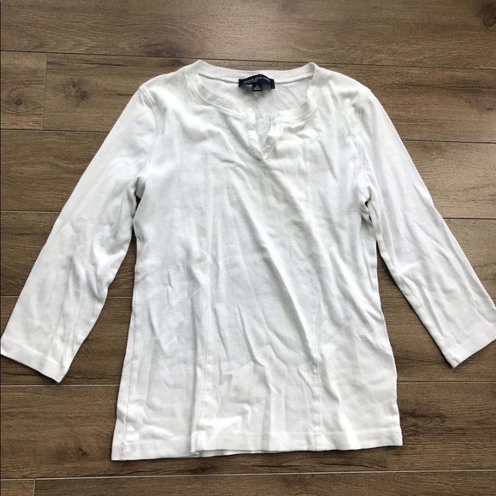 Jones New York White 3/4 Sleeve Scoop Neck Top